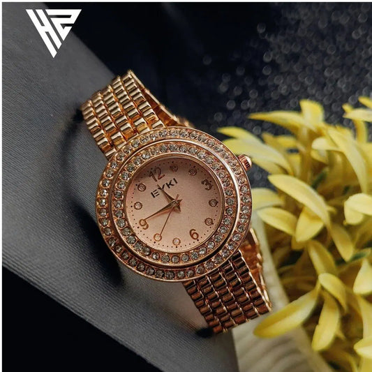 Stylish Women's Round Rose Gold Chain Strap Watch